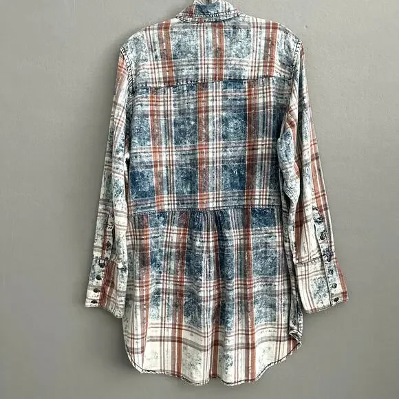 Soft Surroundings 100% Cotton Plaid Long Tunic Top with Pockets Blue & Orange XL - Picture 7 of 13